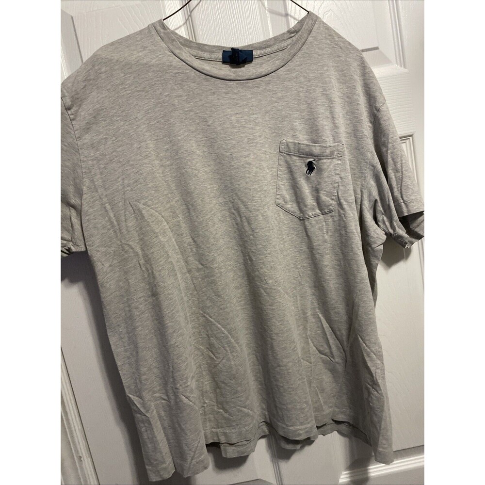 Ralph Lauren Polo Shirt Adult Large Gray Solid Pocket Tee Cotton Mens